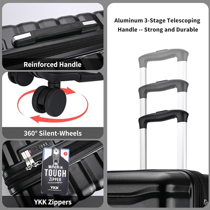 Lightweight Luggage with Spinner Wheels & YKK Zipper, Hard Shell 3-Piece - Image 7