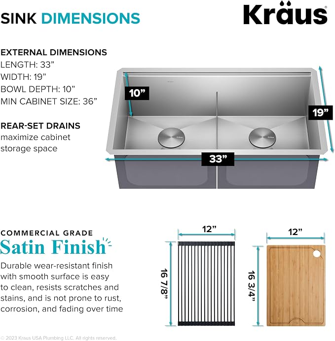 KRAUS Kore 33-Inch Undermount Workstation 16 Gauge Double Bowl Stainless Steel - Image 4