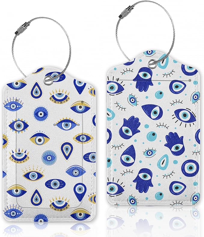 Blue Evil Eyes Hamsa Hand Luggage Tags by Oeaskly