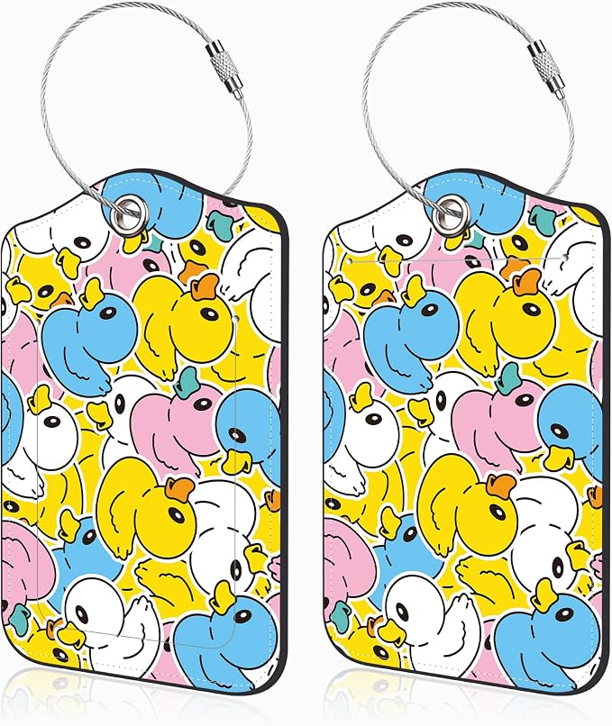 2 Pcs Cute Duck Luggage Tags for Suitcases PU Leather Baggage Tags Name ID Label by Unknown