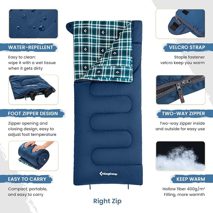 KingCamp Sleeping Bag for Adults, Cold Weather & Warm XL Big and Tall Flannel - Image 3