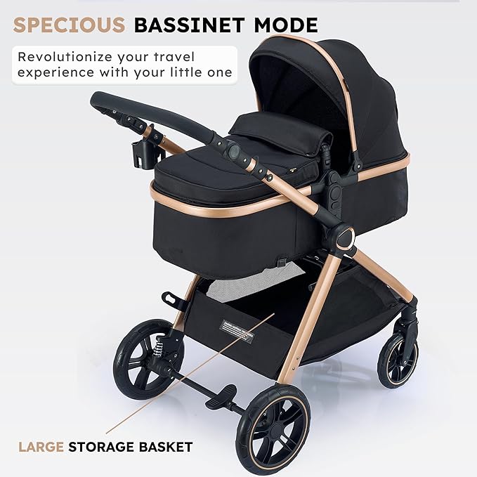 2 in 1 Baby Stroller, Convertible Bassinet Pushchair - Image 3