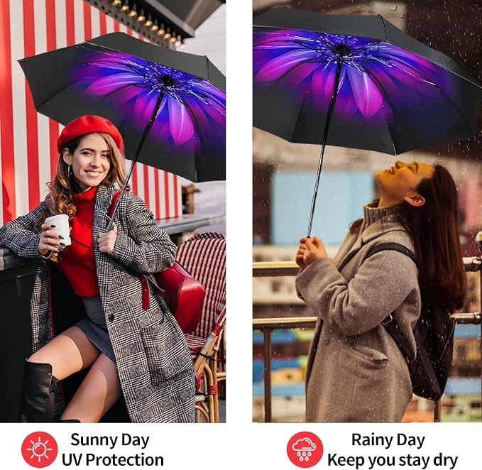 LLanxiry Compact Travel Umbrella, Mini Windproof Umbrellas - Image 4