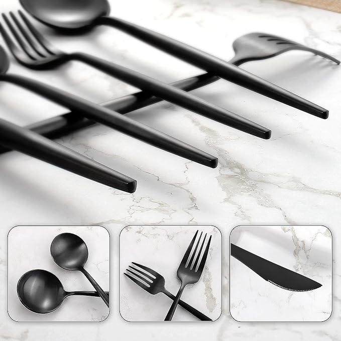 Matte Black Silverware Set for 4, IBIILII JEFF 20 Pieces Stainless Steel - Image 4