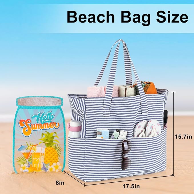 LEDAOU Large Beach Tote Bag Women Waterproof Sandproof Zipper Beach Tote Bag - Image 4