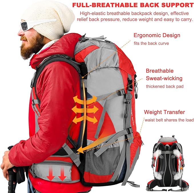 Loowoko 50L Hiking Backpack, Waterproof Camping Essentials Bag - Image 3