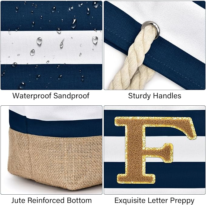 Becokan Beach Bag Initial Beach Tote - Image 2
