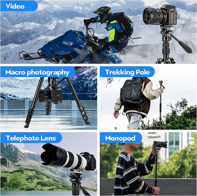 Fotopro 78" Camera Tripod, Aluminum Compact Travel Tripod and Monopod - Image 6