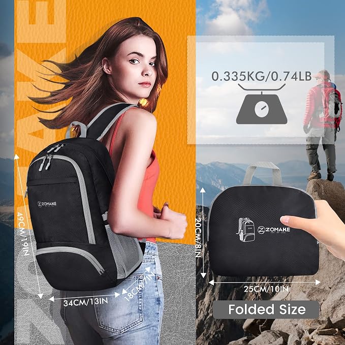 ZOMAKE Lightweight Packable Backpack 30L, Foldable Hiking Backpacks Water - Image 3