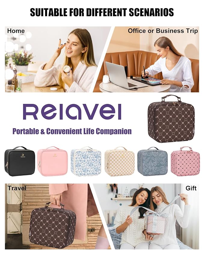 Relavel Travel Makeup Bag With LED Mirror, Portable Cosmetic Organizer Bag with - Image 3