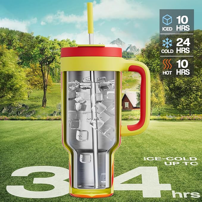 POWCAN 40 oz Tumbler with Handle, 2-in-1 Straw and Sip Lid, Dishwasher Safe - Image 2