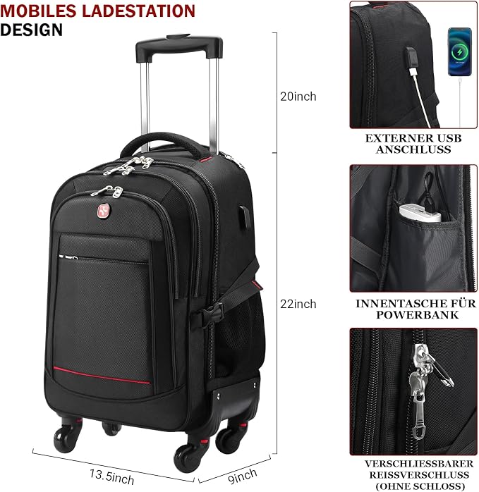 StarCloud 4-Wheel Rolling Backpack 45L: 17.3-Inch Roller Travel Laptop Backpack - Image 5