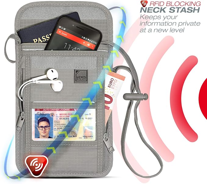 Lewis N. Clark RFID Blocking Stash Neck Wallet, Travel Pouch + Passport Holder - Image 3