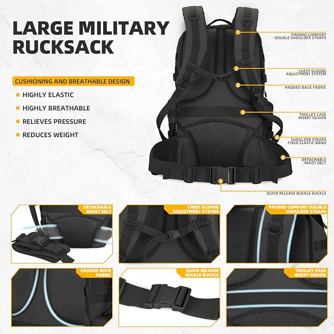 50L Military Tactical Backpack Hiking Waterproof Backpack Large Military Pack 3 - Image 5