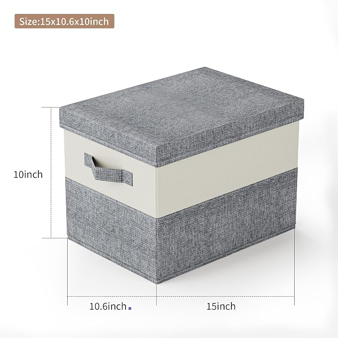 Fabric Large Storage Bins with Lids 3 Pack Collapsible, Linen Closet Organizers - Image 2