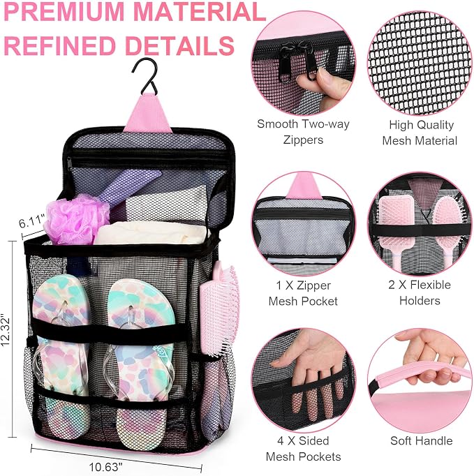 Mesh Shower Caddy, Portable HangingTravel Toiletry Bag Dorm Room Essentials - Image 3
