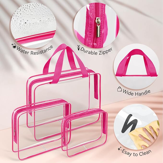 TISRATOK 10 PCS Clear Travel Makeup Toiletry Bag, Plastic PVC Cosmetic TSA - Image 6