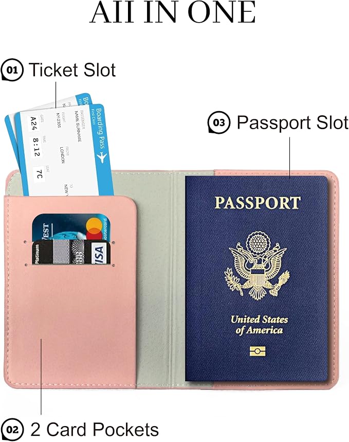 Passport Holder for Travel Essentials, RFID Blocking Passport Cover Case for - Image 3