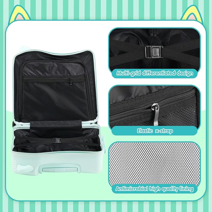 20" Ride-On Travel Suitcase for Kids, Cute Ear Toddler Carry on Luggage - Image 5