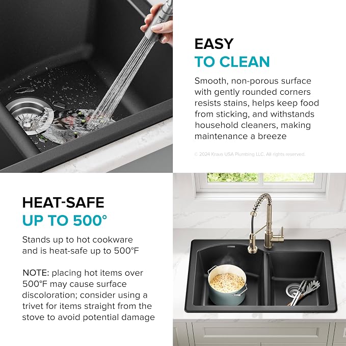 KRAUS Forteza 33-inch Drop In/Undermount 60/40 Double Bowl Granite Kitchen Sink - Image 8