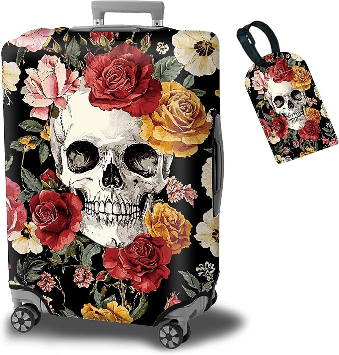 Luggage Cover Suitcase Protector Plus 1 Luggage Tag, Sugar Rose Skull Travel by BWEGRHE