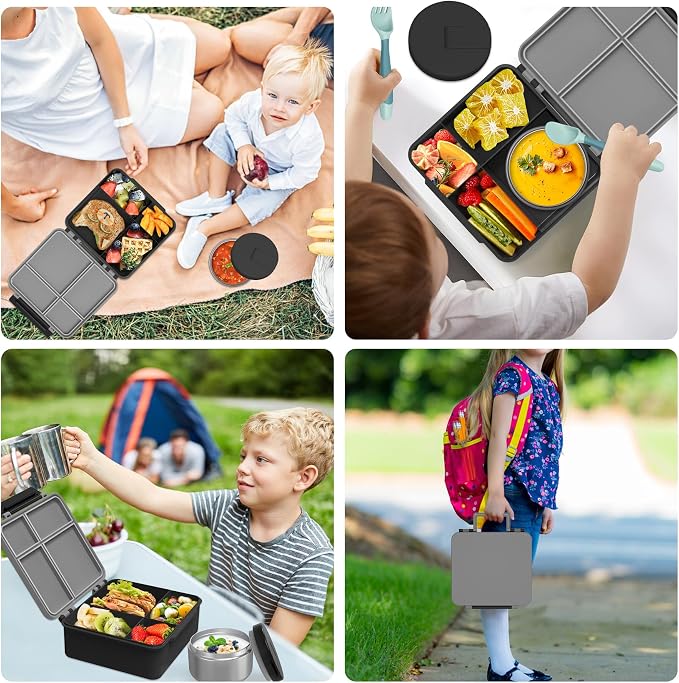 Kids Bento Lunch Box with 8oz Soup Thermo, Kids Leakproof Lunch Food Containers - Image 8