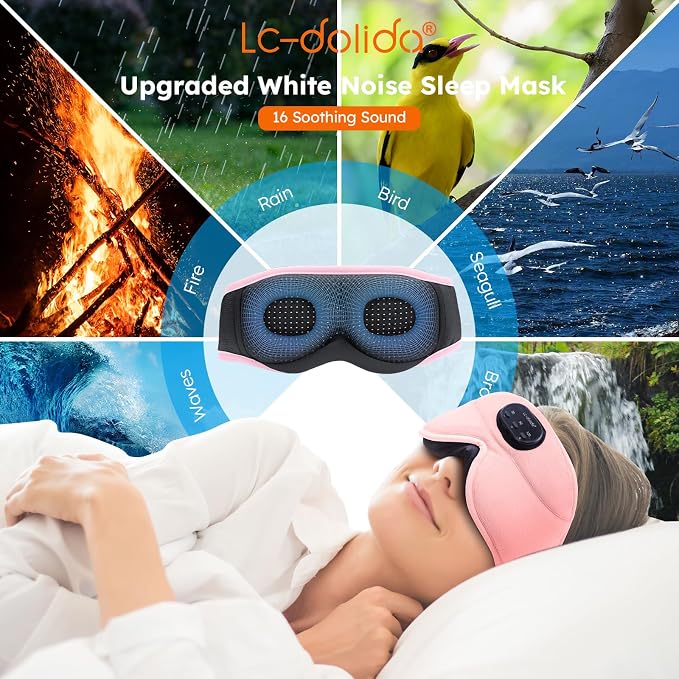 LC-dolida White Noise Sleep Mask, 3D Sleep Headphones - Image 2