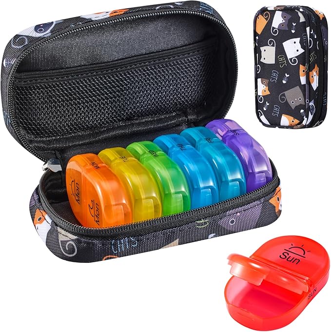 Serfeymi Weekly Travel Pill Organizer 2 Times A Day AM PM Upgraded Rainbow Pill by Serfeymi