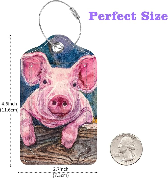 Set of 2 Luggage Tags Cute Baby Piggy Leather Suitcases Tag - Image 2