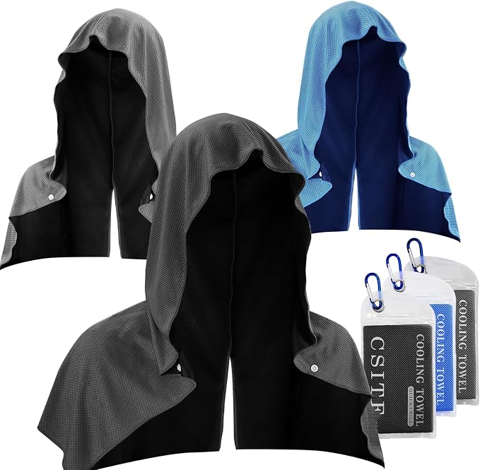 3 Pack Cooling Hoodie Towels for Neck and Face, UPF 50 Sun Protection & Instant by CSITE