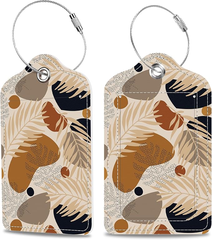 Boho Tropical Leaves Luggage Tags 2PCS PU Leather Suitcases Tag by MSEAANBK