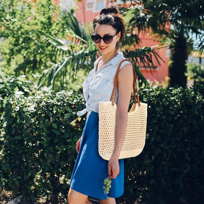 Peicees Crochet Beach Bag For Women Summer Tote Bag Boho Shoulder Bag - Image 6