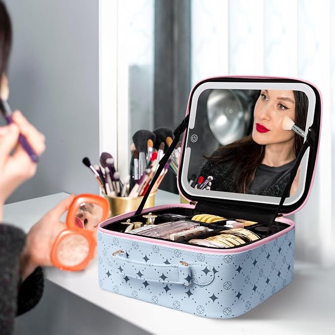 Travel Makeup Bag With 360° rotating LED Mirror, Waterproof cosmetic organizer - Image 6