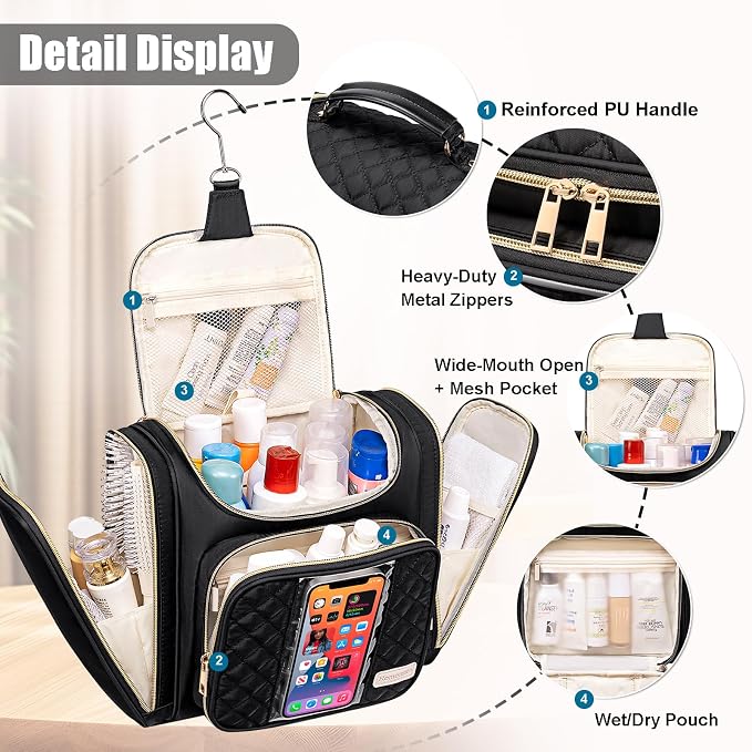 Travel Toiletry Bag for Women, Hanging Toiletry Bag, Bathroom Bag Portable - Image 4