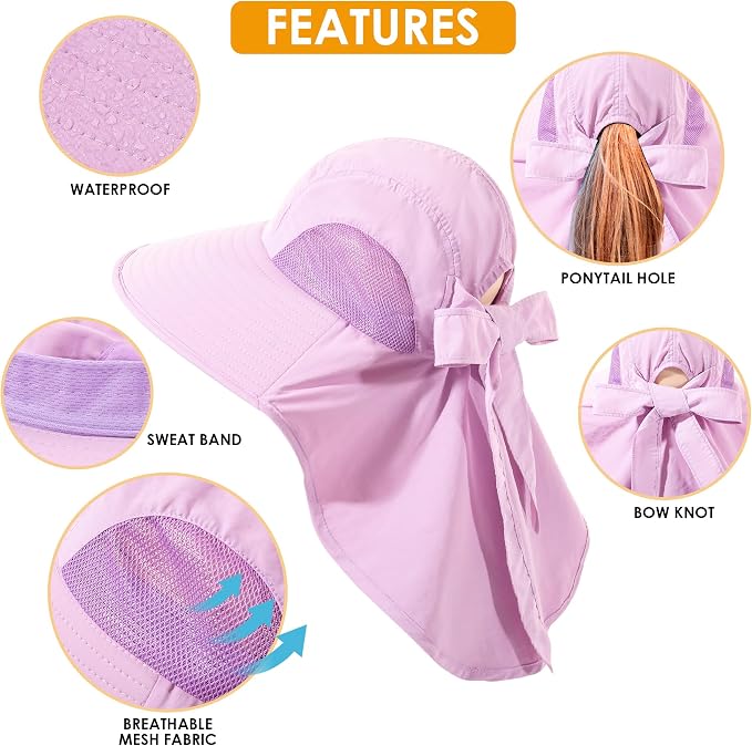 Womens Sun Hat UV Protection, Foldable Waterproof Wide Brim Bucket Hats - Image 6