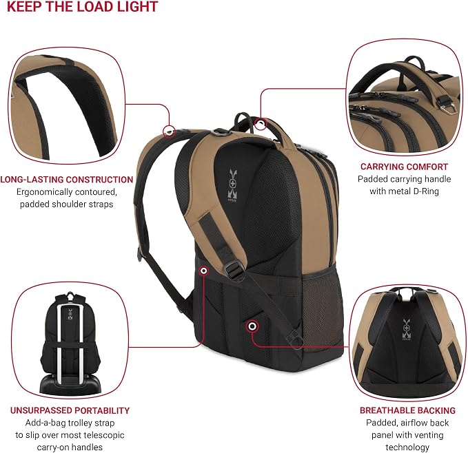 SwissGear Cecil 5505 Laptop Backpack, Pastel Brown/Black - Image 4