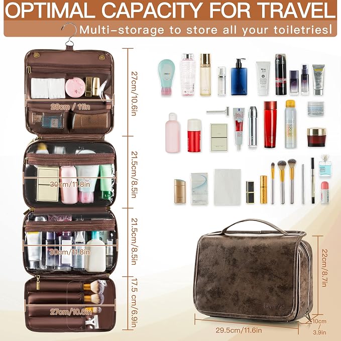 Elviros Hanging Toiletry Bag Removable Travel Bag PU leather Makeup Cosmetic - Image 5