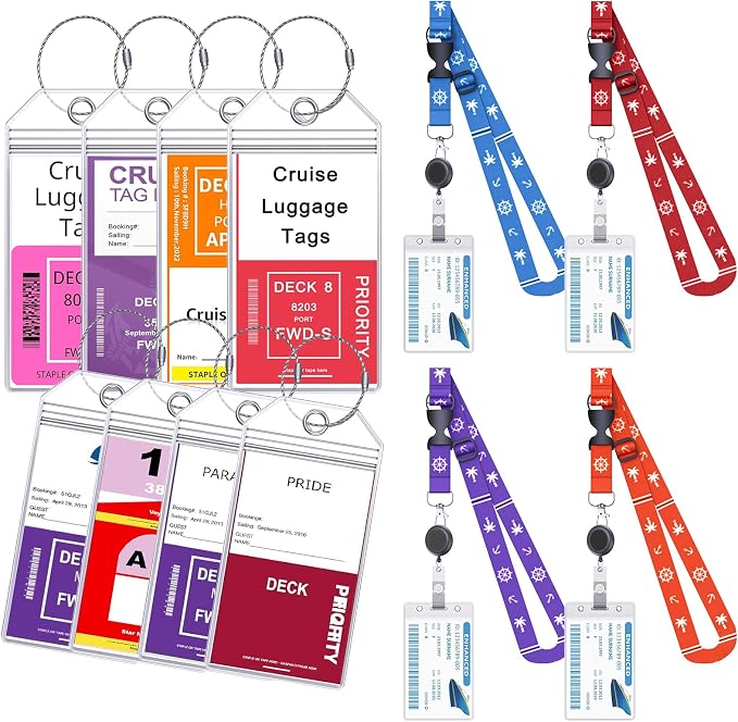 Cruise Ship Essentials, 8 Cruise Luggage Tag Holder, 4 Retractable Lanyards by ANNISITE