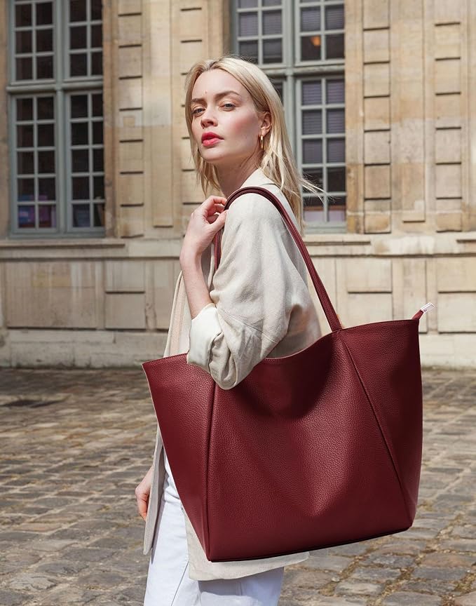 KALIDI Large Tote Bag Vegan Leather Casual Zipper Work Bag Weekender Hobo - Image 3