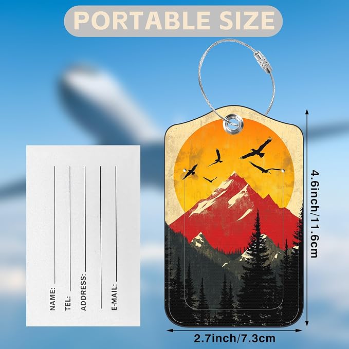 2 Pack Luggage Tags for Suitcases Mountain Landscape at Sunset Leather Luggage - Image 2