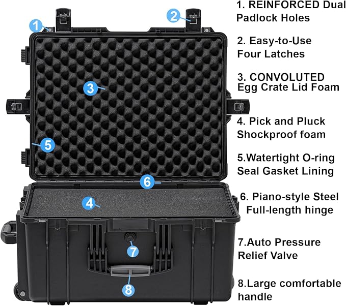Rolling Hard Case with Foam, Equipment Case with Wheels and 4 Handles - Image 4