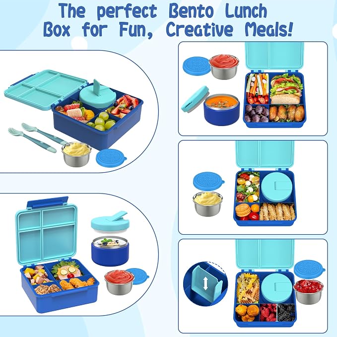 Kids Bento Lunch Box with 8oz Soup Thermo, Kids Leakproof Lunch Food Containers - Image 3