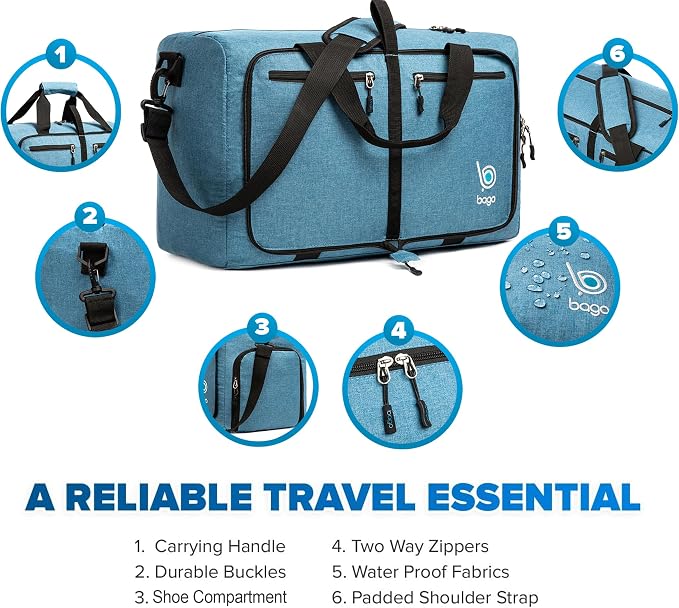 Bago Foldable Duffel Bags for Traveling Women & Men - 40L Sports Packable - Image 6