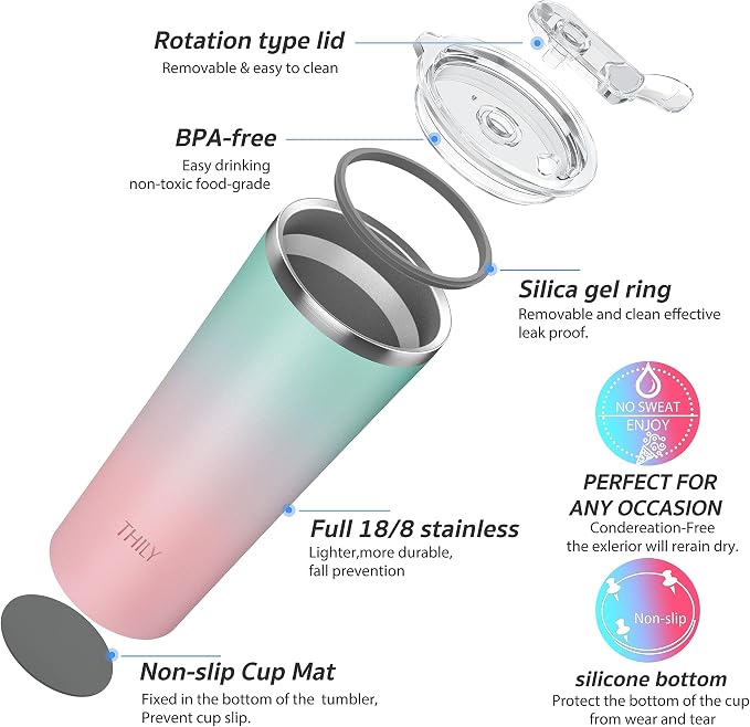 THILY Stainless Steel Vacuum Insulated Tumbler 26 oz Triple-Insulated Travel Mug - Image 3