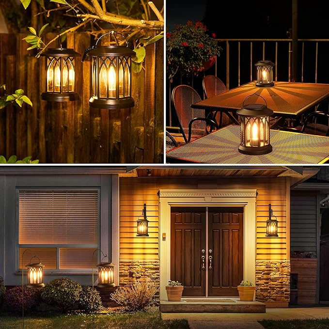WdtPro Solar Lanterns Outdoor Hanging 4 Pack, Upgraded Bright Waterproof Lantern - Image 7