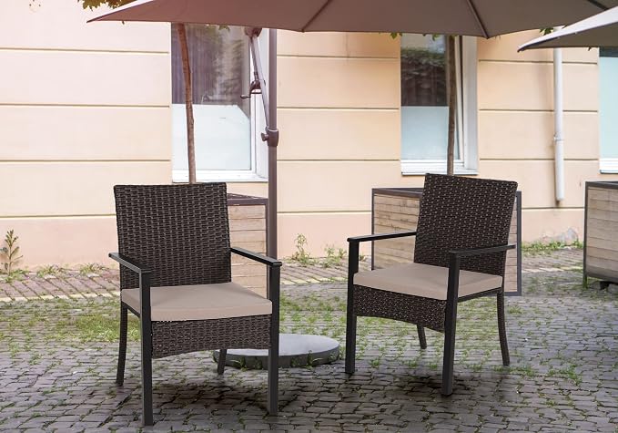 PHI VILLA Outdoor Wicker Chairs Set of 4, Rattan Covered Metal Armchairs - Image 9