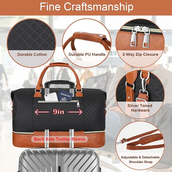 Weekender Bag for Women, Travel Duffel Bag Carry On Overnight Bag - Image 6