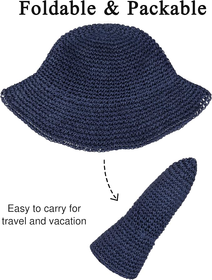 Womens Wide Brim Straw Sun Hat Foldable Floppy Crochet Beach Hat - Image 6