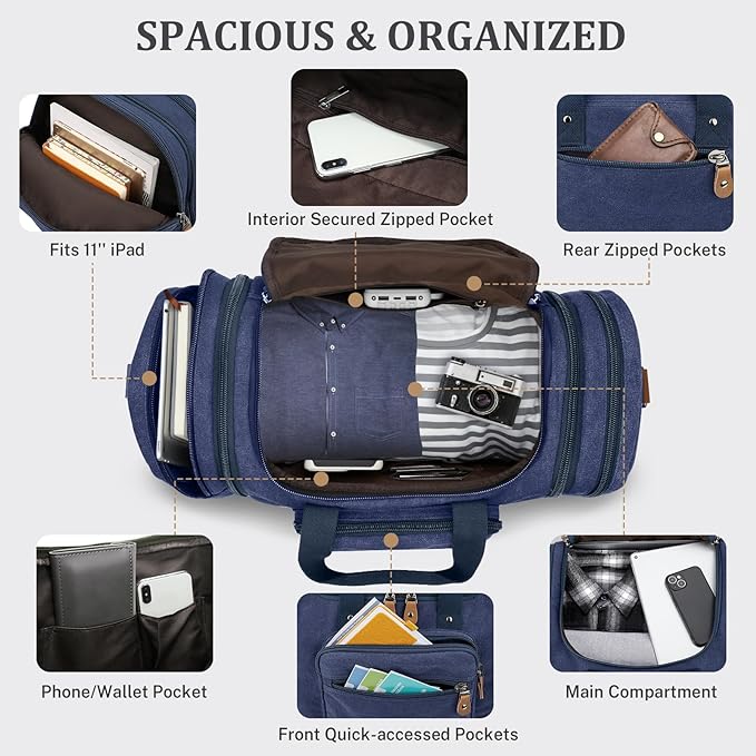 Gonex Canvas Duffle Bag for Travel 50L Expandable Duffel Weekend Overnight Bag - Image 4
