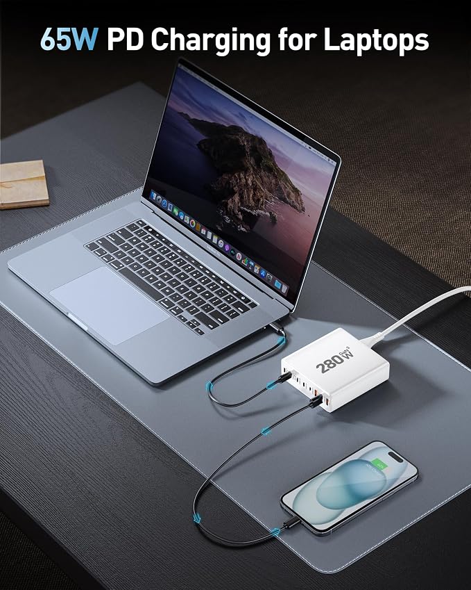 280W USB C Charger Block, 8-Port USB C Charging Station GaN III PD 65W Laptop - Image 4